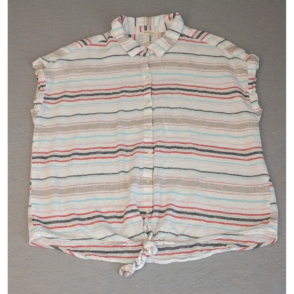 Weatherproof Vintage Top Blouse Sz L, Linen‎ Blend Tie Bottom, Stripes, Casual